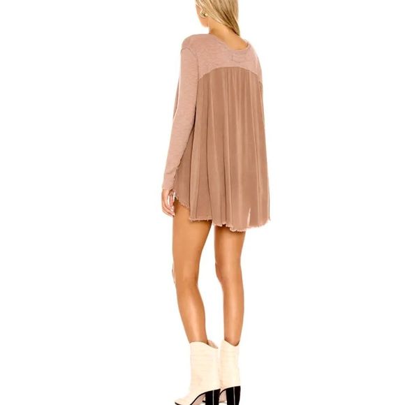 Free People We the Free Special Tee Medium Choco Latte Thermal Boho Oversized - Picture 2 of 13